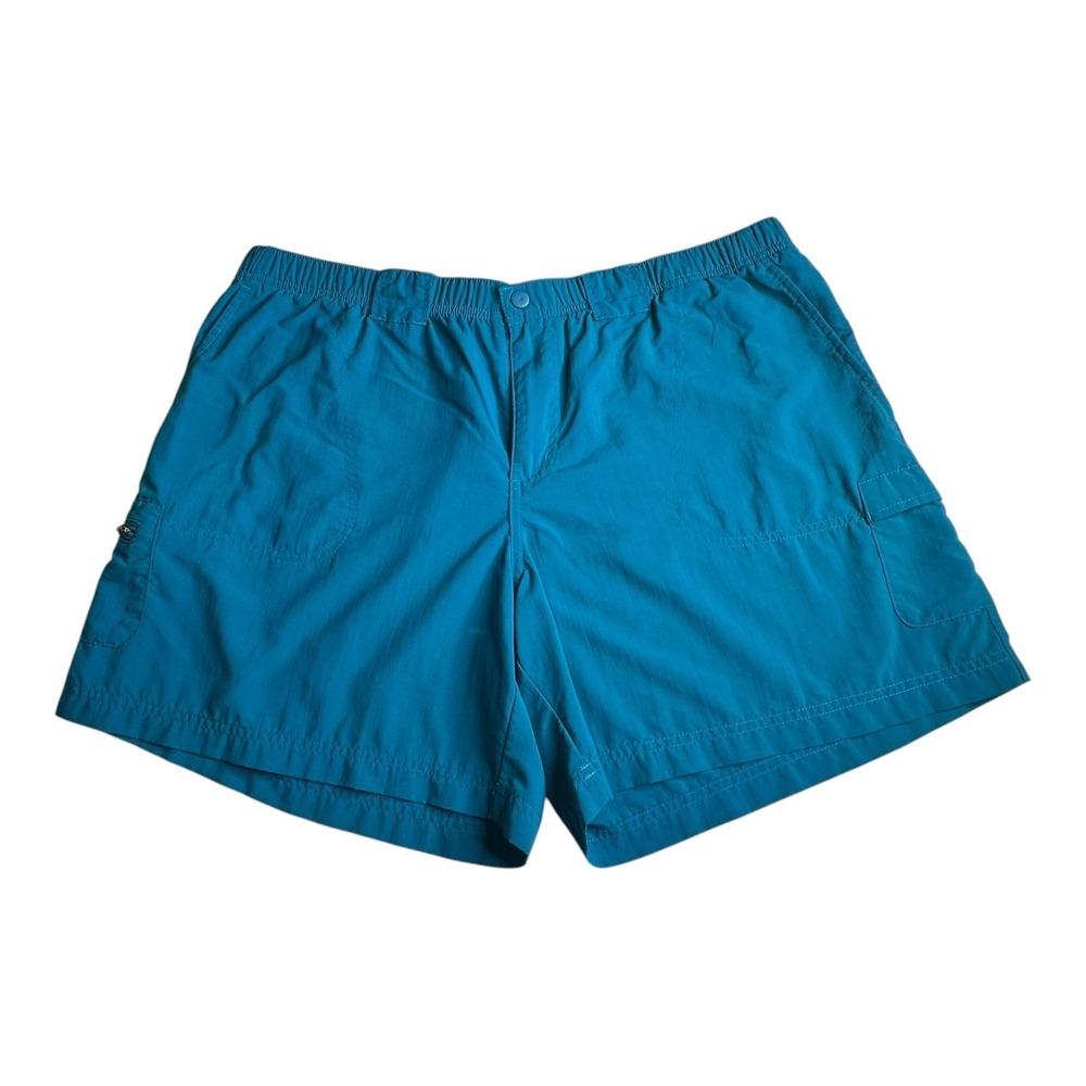 Columbia PFG Nylon Shorts Women LX‎ Blue Teal Elastic Waist 6" Inseam Hiking